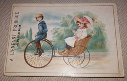 CHROMO VELO MAGASIN A L'ENFANT PRODIGUE ANGERS CYCLE CYCLISME 1880-1890 - Sonstige & Ohne Zuordnung
