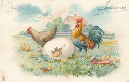 Joyeux Pâques œuf Poule Coq Et Poussins Circulée - Pasen