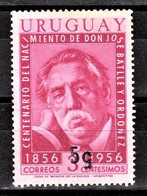 1956 URUGUAY MNH Yvert 644b  5 C. Variety Error Double Overprint 1 Inverted-President Presidente José Batlle Y Ordoñez - Uruguay