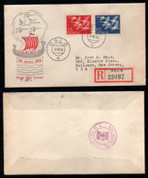 CA076- COVERAUCTION!!! - NORWAY 1956 - OSLO 3-10-56, REGISTERED TO NEW JERSEYNOV-3-56 - WHOPPER SWANS - Storia Postale