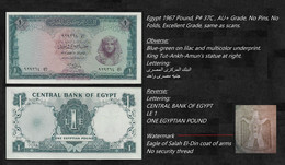 EGYPT ONE POUND 1967 BANKNOTE AU++ - P 37C SIGN # 13 Governor NAZMI CRISP PAPER MONEY EGYPTE - Egypt