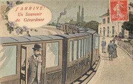(XX) Carte Montage Gare Train Locomotive Voyageuse Voyageur. J'arrive à GERARDMER 88 En 1909 - Gerardmer
