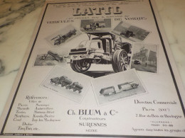 ANCIENNE PUBLICITE VEHICULES DE VOIRIE LATIL 1921 - Camiones