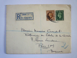 TI - 2022 - 92  Lettre REC Au Départ De LONDON  à Destination De PARIS   1937   XXX - Briefe U. Dokumente
