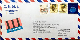 NEW ZEALAND 1990, USED O.H.M.S. COVER, VIGNETTE FAST POST AIRMAIL LABEL, BIRD, CHRISTMAS, WELLINGTON CITY CANCELLATION. - Airmail