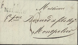 Aveyron 12 Marque Postale 11 MILHAU (30x11) Millau Lettre Du 9 4 1827 Taxe Manuscrite 6 Pour Montpellier - 1801-1848: Précurseurs XIX
