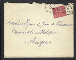 FRANCE 1907. LSC De Nantes (L.Inf.) Pour Angers (M&L) Affr. De 10c - 1903-60 Semeuse Lignée