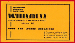 Buvard Willemetz, Imprimerie, Librairie, Papeterie à Hénin-Liétard. - Stationeries (flat Articles)