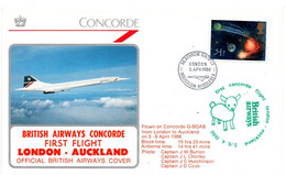 Concorde BA - London Auckland NZ 1986 - First Flight 1er Vol Erstflug - Sheep Mouton - Storia Postale