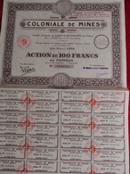 1930 - Actions De La COLONIALE DE MINES - Siège Social à Paris - Feuille Complète - Pliée - Bergbau