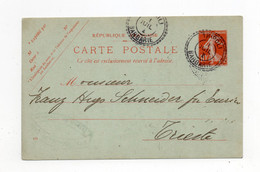 !!! ENTIER 10C SEMEUSE DE FRANCE CACHET TRIPOLI - BARBARIE DE 1912 POUR TRIESTE - Storia Postale