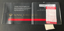 1995 Royal Jordanian Passenger Ticket And Baggage Check Complete Ticket But Has Folds But Good Condition. Offers Invited - Billetes