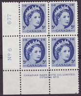 7926) Canada QE II Wilding Block Mint No Hinge Plate 6 - Plattennummern & Inschriften