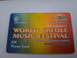 DOMINICA / $20 CHIPCARD  WORLD CREOLE MUSIC FESTIVAL 2000       Fine Used Card  ** 11442 ** - Dominica