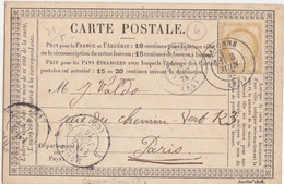 F CPO (Janvier 1876 T 21) Obl. Bayonne Le 3 Juin 76 Sur 15c Bistre Cérès N° 59 Pour Paris - Precursor Cards