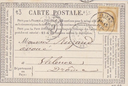 F CPO (Avril 1876 T 23) Obl. Privas Le 13 Juillet 76 Sur 15c Bistre Cérès N° 55 Pour Valence - Precursor Cards