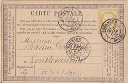 F CPO (961 - Mai 1876 T 24) Obl. Besançon Le 21 Juillet 76 Sur 15c Bistre Cérès N° 59 Pour Lors Le Saunier - Precursor Cards