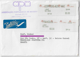 Portugal 1998 Airmail Cover Sent From Lisboa Agency Lumiar To Curitiba Brazil 2 Different Meter Stamp - Covers & Documents