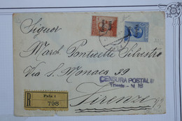 BF8 ITALIA VENEZIA GULIA TERRES RACHETEES  BELLE LETTRE SIGNEE 1919 TRIESTE  A  FIRENZE  +SURCHARGE +CENSURE POSTALE - Venezia Giulia