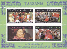 60th Birthday Of Her Majesty Queen Elizabeth II On Leaflet - Tanzania (1964-...)