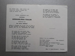 Germaine Irma Foulon ° Rumbeke 1912 + Roeselare 1976 X Basiel Verhelst (Fam: Wybo - Willaert) - Esquela