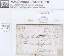 Ireland Belfast 1833 Letter London To Abbeylands With Block BELFAST/PENNY POST And Local Receiving House "No2" Of Whiteh - Vorphilatelie