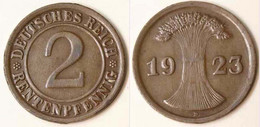 2 Rentenpfennig 1923 D Weimar Jäger Nr. 307 (9791 - 2 Rentenpfennig & 2 Reichspfennig