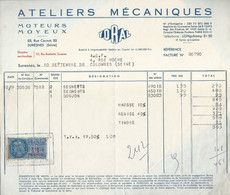 Facture Ateliers Mécaniques Yoral - Paris - 1958 - Timbre Fiscal 11F - Covers & Documents