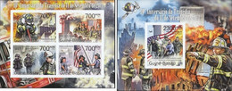 Guinea Bissau 2011, 10th Tragedy Of 11 September, Fire Engines, 4val In BF+BF IMPERFORATED - Timbres