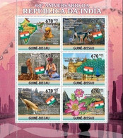 Guinea Bissau 2011, 60th India, Flag, Dolphin, Monkey, Pavon, Snake, 6val In BF - Pavoni