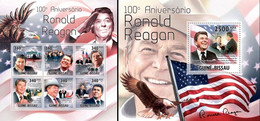 Guinea Bissau 2011, 100th Ronald Reagan, Eagle, Flag, 6val In BF +BF - Timbres