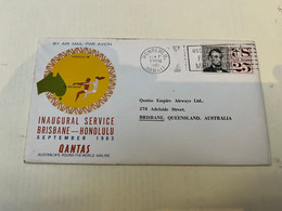 (1 L 49) QANTAS Airways FDC - First Flight From Brisbane To Honolulu (1963) - First Flight Covers