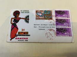 (1 L 49) QANTAS Airways FDC - First Flight To Bali (Indonesia) (1969) London 9 August 1969 At Back Of Cover - Primeros Vuelos