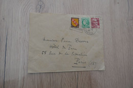 Lettre France Affranchissement 3 Types Mazelin Gandon Armoirie Uzerche  Pour Paris - Covers & Documents