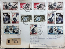 MONACO 1956 MULTIFRANKED REG COVER TO ITALY - Covers & Documents