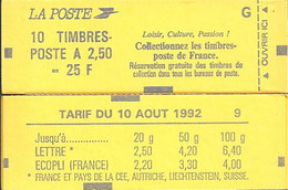 CARNET 2715-C 3 Marianne De Briat Lettre G "LOISIR, CULTURE, PASSION !" Daté 01/9/92, Fermé. Parfait état Bas Prix. - Moderne : 1959-...