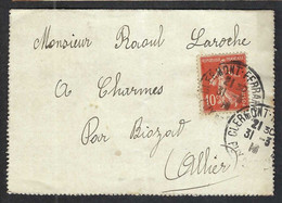 FRANCE 1916: CL De Clermont-Ferrand (PdD) Pour Biozat (Allier) Affr. De 10c - 1906-38 Sower - Cameo