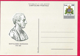 SAN MARINO - CARTOLINA POSTALE BARTOLOMEO BORGHESI LIRE 150 (INT. 45) - NUOVA NON VIAGGIATA - Interi Postali