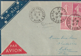 (XX) Poste Par Avion Air Bleu Liaison Service Postale CLERMONT-FERRAND ROYAT MULHOUSE 1936 - Used Stamps