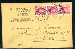 Belgique - Carte Commerciale De Micheroux Pour Lille En 1928, Affranchissement Surchargés En Bd De 3 - O 44 - Cartas & Documentos