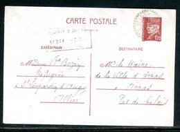 Entier Postal D'une Réfugiée à St Léopardin D'Augy Pour Le Maire De Arras En 1942 Pour Attestation De Domicile - O 52 - Guerra Del 1939-45