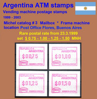 1999 Argentina Argentinien ATM 3 / First Postal Rate Set From 23.03.1999 MNH / FRAMA Automatenmarken Automatici - Frankeervignetten (Frama)