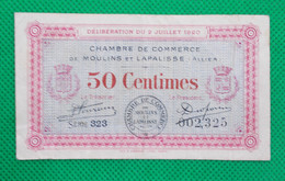 Billet Chambre De Commerce De Moulins Et Lapalisse (Allier) - 50 Centimes - Série: 323 - Sans Filigrane - 2 Juillet 1920 - Chamber Of Commerce