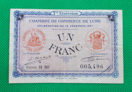 Billet Chambre De Commerce De Lure - Un Franc - 7° émission - Série: H30 - Sans Filigrane - 12 Décembre 1921 - Chambre De Commerce