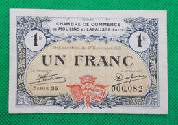 Billet Chambre De Commerce De Moulins Et Lapalisse (Allier) - Un Franc - Série: 35 - Sans Filigrane - 17 Novembre 1921 - Chamber Of Commerce