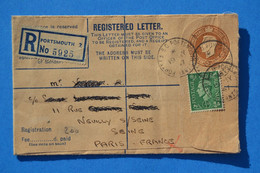 Registred Letter 1947 Royaume-Uni United Kingdom Portsmouth Pour Neuilly Sur Seine Paris France - Briefe U. Dokumente
