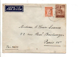 TURQUIE AFFRANCHISSEMENT COMPOSE SUR LETTRE AVION POUR LA FRANCE 1938 - Cartas & Documentos