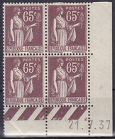 Coin Daté Du 21/07/1937 - Charnière - 2 Scans - Type Paix - N° 284 (Yvert Et Tellier) - 1930-1939