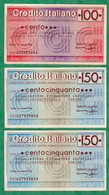 ITALIE - 3 MINIASSEGNI CREDITO ITALIANO - 100 LIRE X 1 - 150 LIRE X 2 N° SE SUIVANT - [10] Checks And Mini-checks