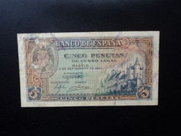 ESPAGNE * : 5 PESETAS  4.9.1940     CB 137 / CMB 456 / P 123a   TTB  ** - 5 Peseten